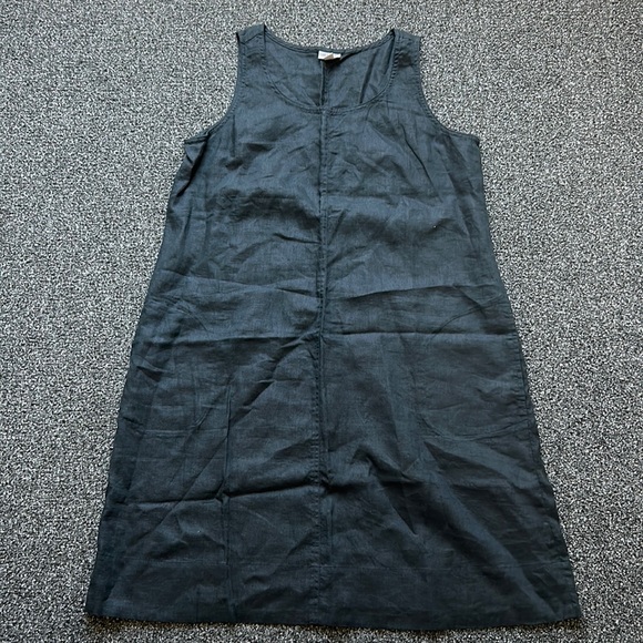 J Jill Dress Womens Medium Black 100 Linen Pocket Pullover Wide Strap Lagenlook - Picture 1 of 15